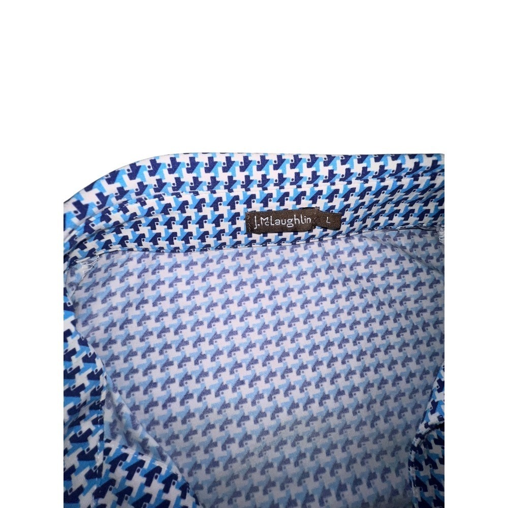 J.McLaughlin Blue & White Collared Top Sz L Long Sleeve Preppy Classic - Picture 3 of 6